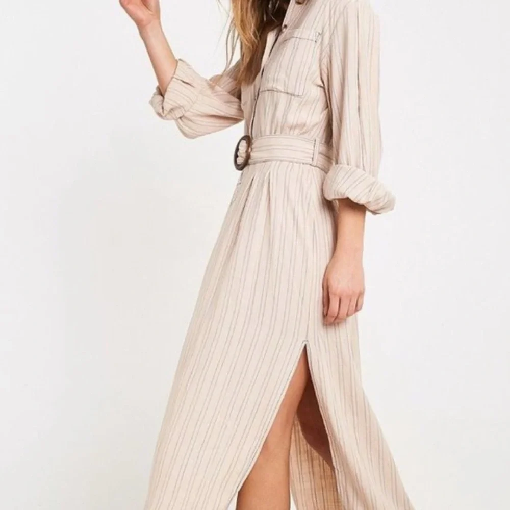 Free People Stripe Rayon Midi Shirtdress Women’s Size XS Cream Blue